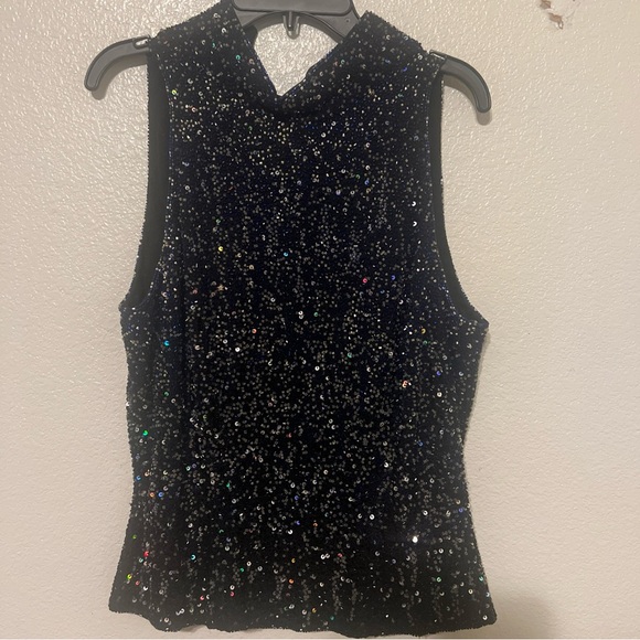 NEIMAN MARCUS Naeem Khan Riazee Navy blue sequined sleeveless top. - Picture 2 of 7